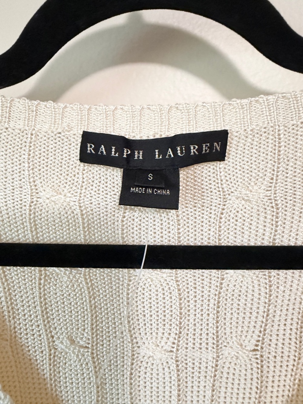 NWOT silk black label Ralph Lauren fisherman style cable knit ivory sweater -S - Picture 5 of 8